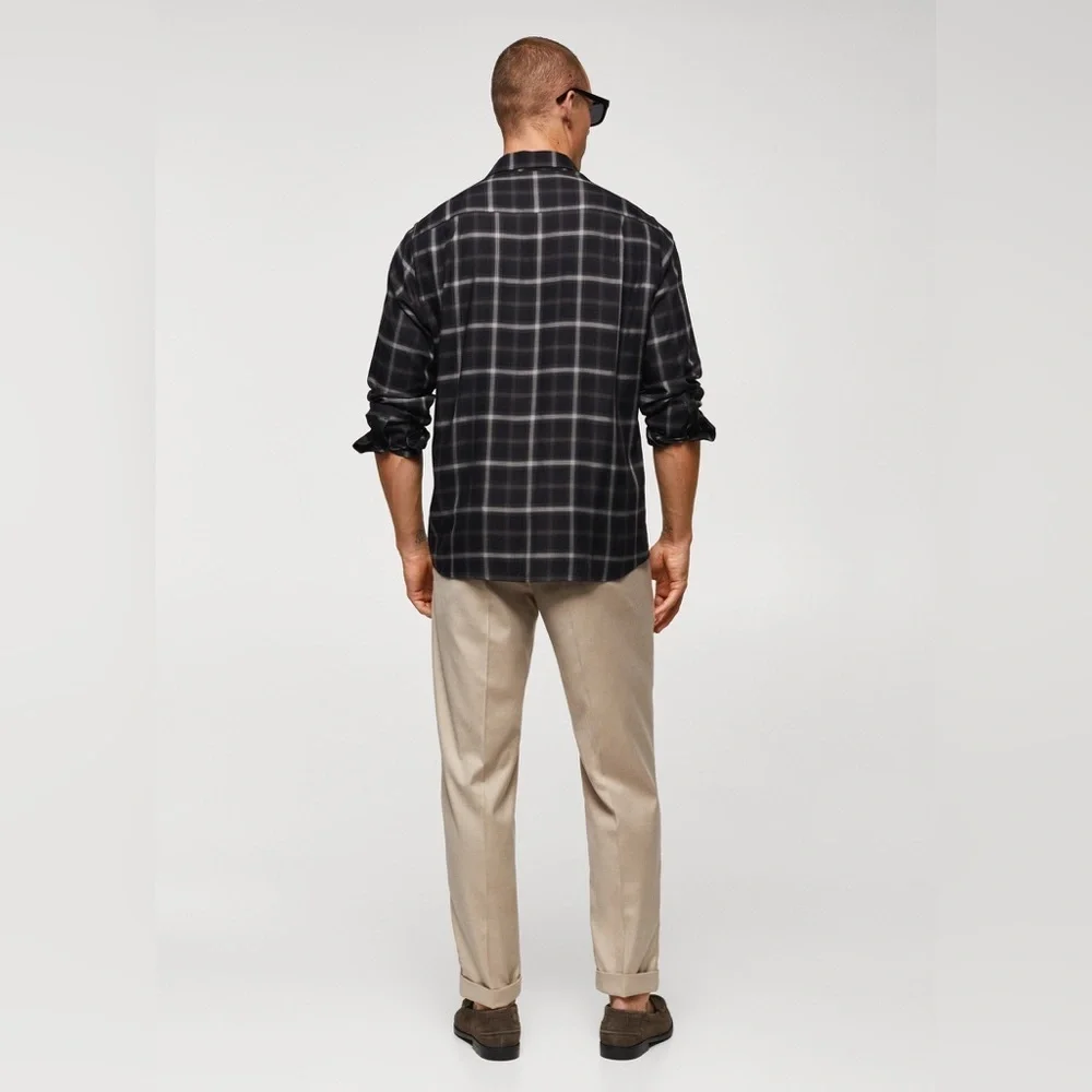 Mango MNG Men's REGULAR-FIT WINDOWPANE SHIRT 100% Viscose